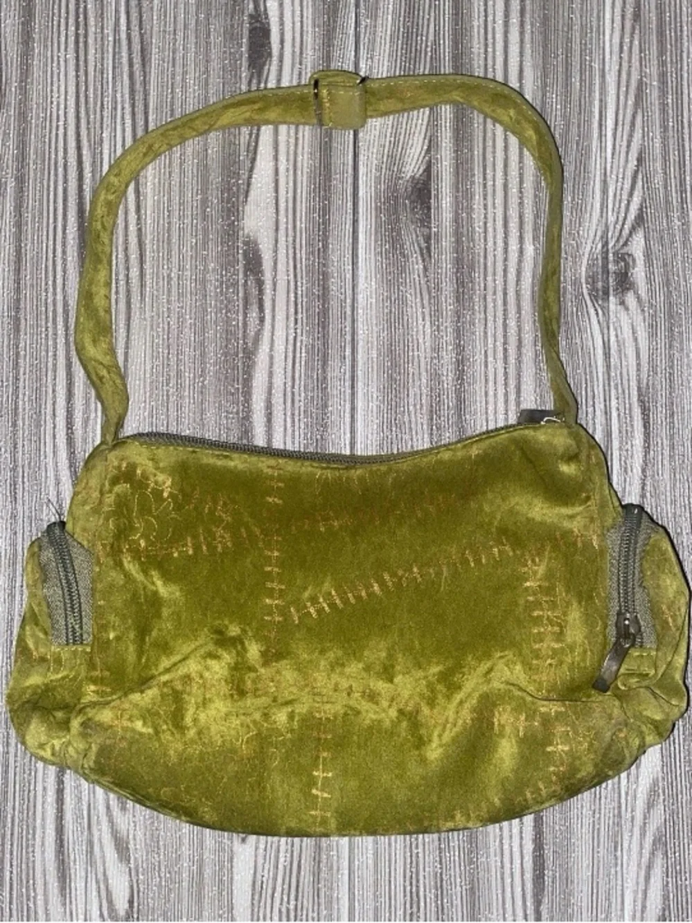 Y2K Olive Green Velvet Shoulder Bag - Picture 1 of 5